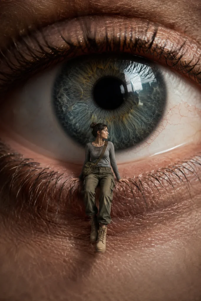 Surreal Woman on Giant Eye