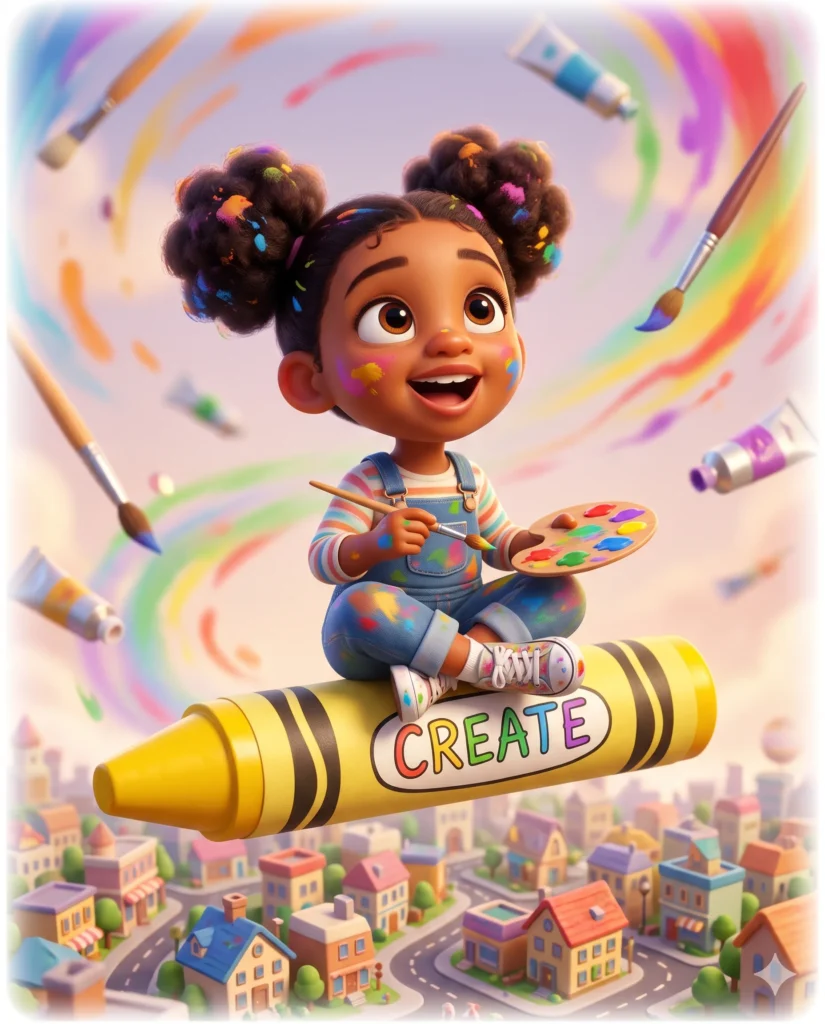 Street Artist Girl on a Giant Crayon